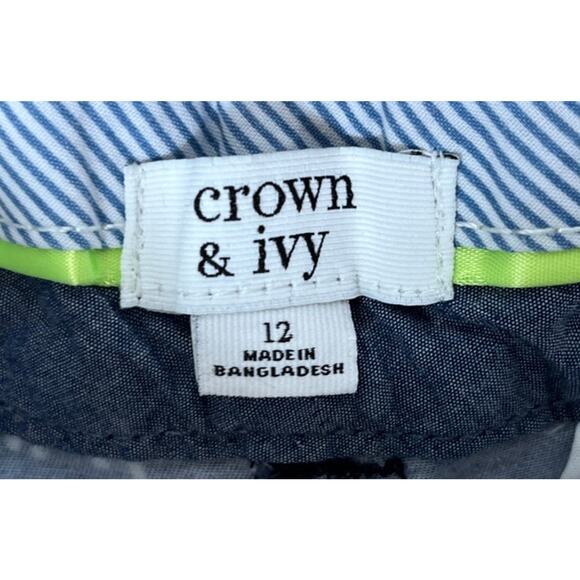 Crown & Ivy Women's Sz 12 Elephant Print Shorts Chino Dark Blue White 32x8 - Picture 3 of 6
